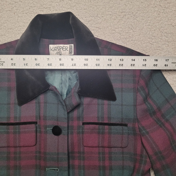Vintage Kasper Dress 6 Purple Green Plaid Button Down Dark Academia Tailored - Picture 8 of 11
